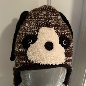 knit puppy dog hat with chin ties unisex men women winter accessory